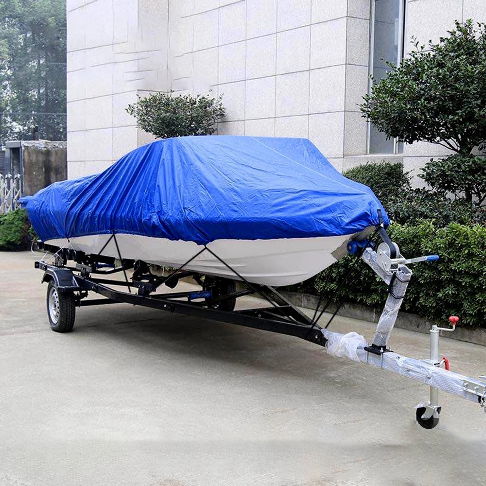 Boat Cover Waterproof Heavy Duty Silver Reflective 300D Oxford Fabric Fits V-HULL TRI-HULL Runabouts and Bass Boats 11-13FT G60713