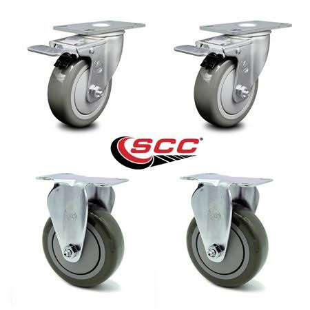 Set of 4 Gray Polyurethane Caster Wheels with 2 Swivel Locking Brake and 2 Rigid J1673