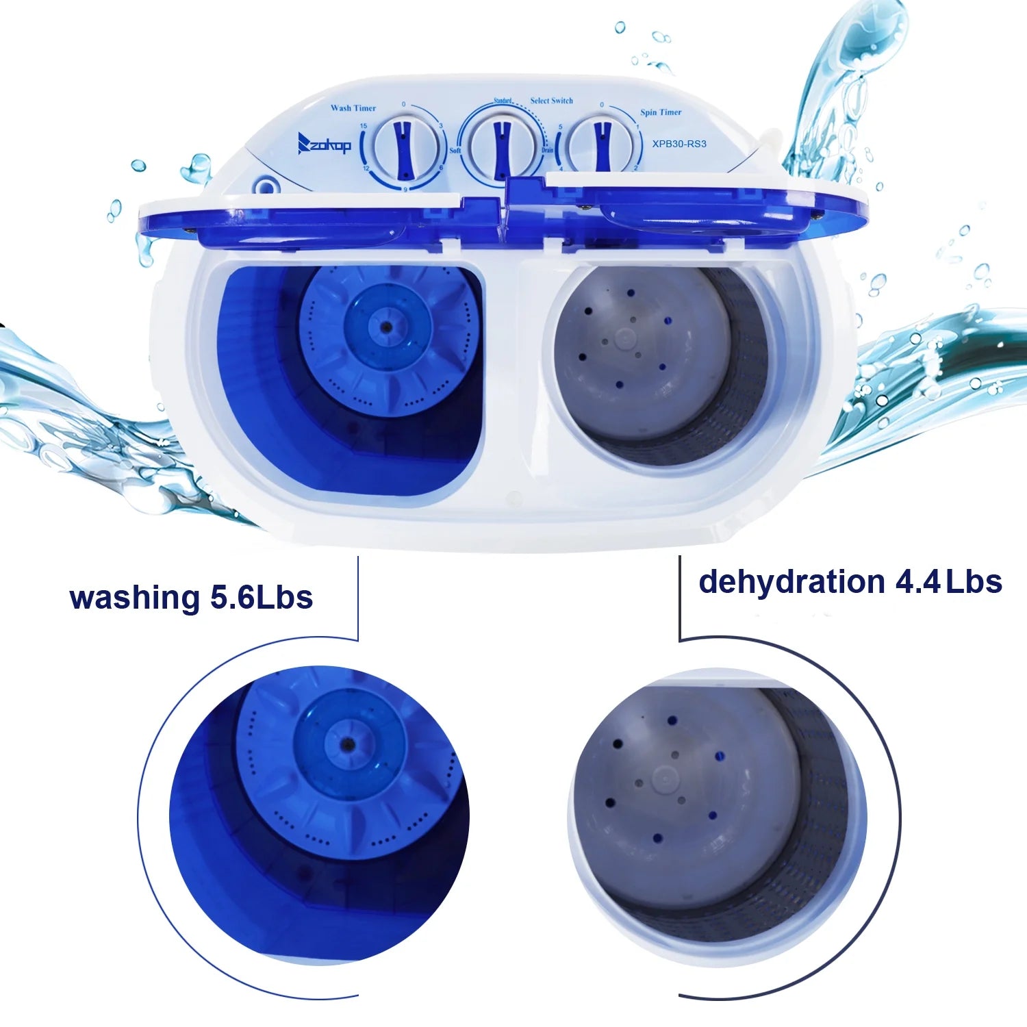 10LBs Electric Mini Washer & Dryer Portable Compact Laundry Combo, White & Blue Z421