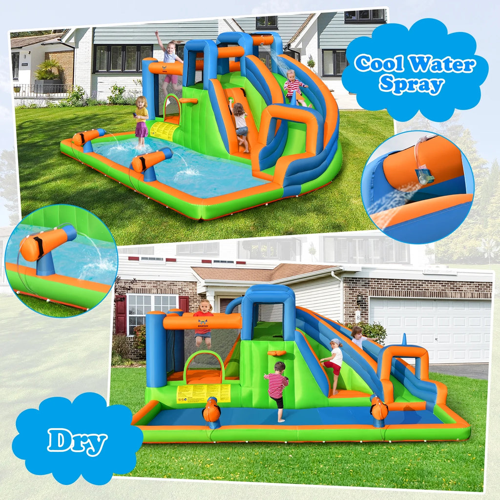Inflatable Water Slide Bounce Castle with Dual Climbing Walls & 750W Blower U478370
