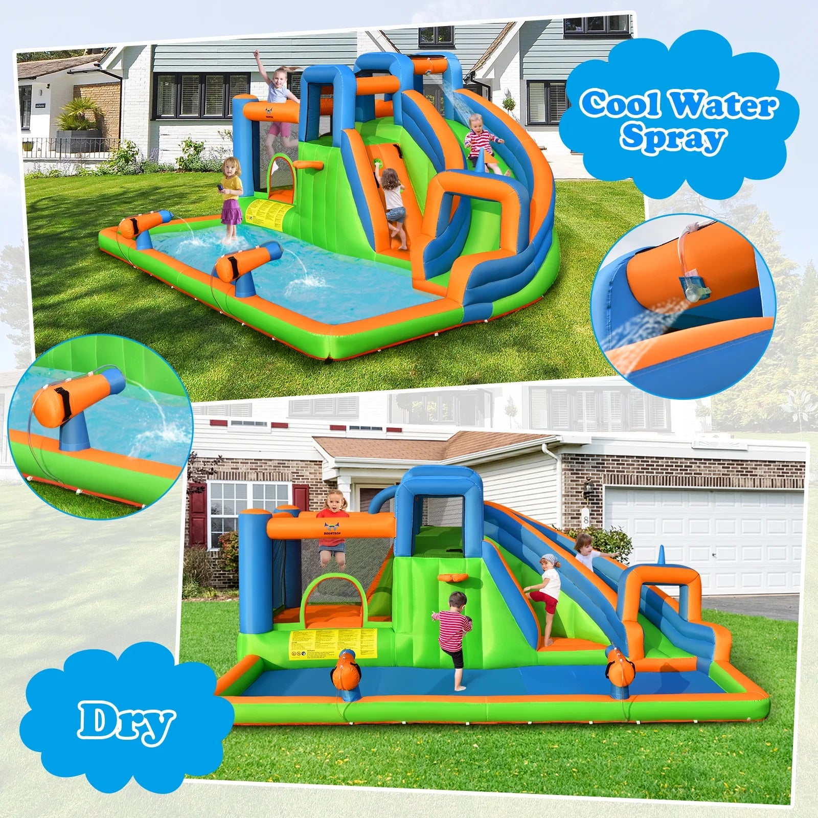 Inflatable Water Slide Bounce Castle with Dual Climbing Walls & 750W Blower U478370