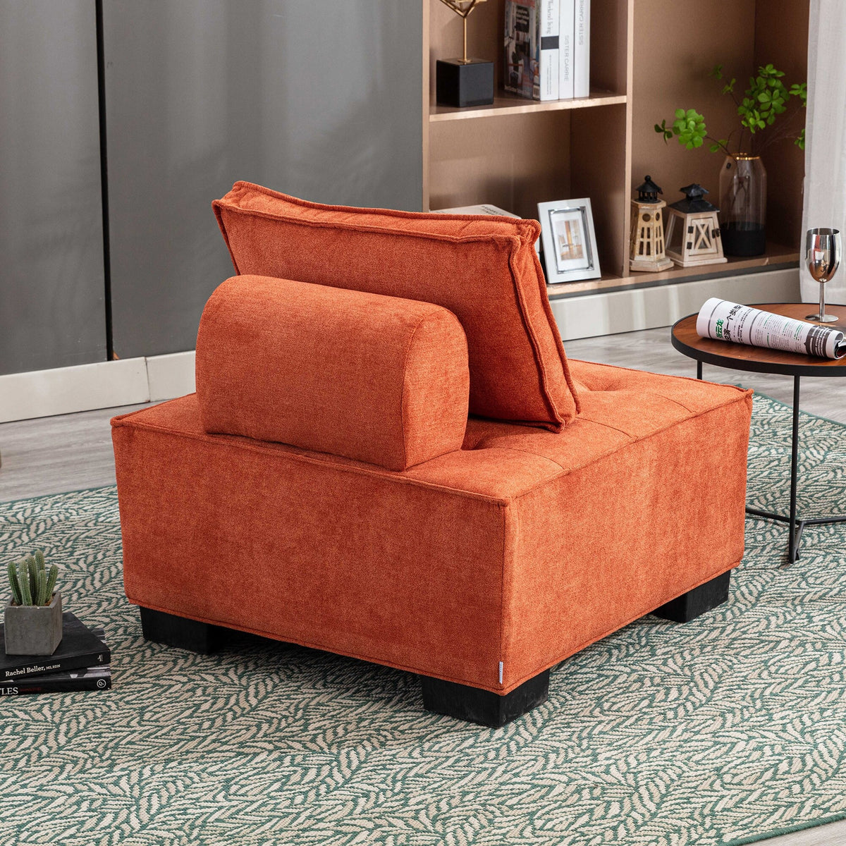Modern Fabric Armless Modular Sofa Ottoman Orange B82800