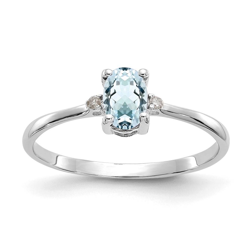 14k White Gold Real Diamond & Aquamarine Ring H8714
