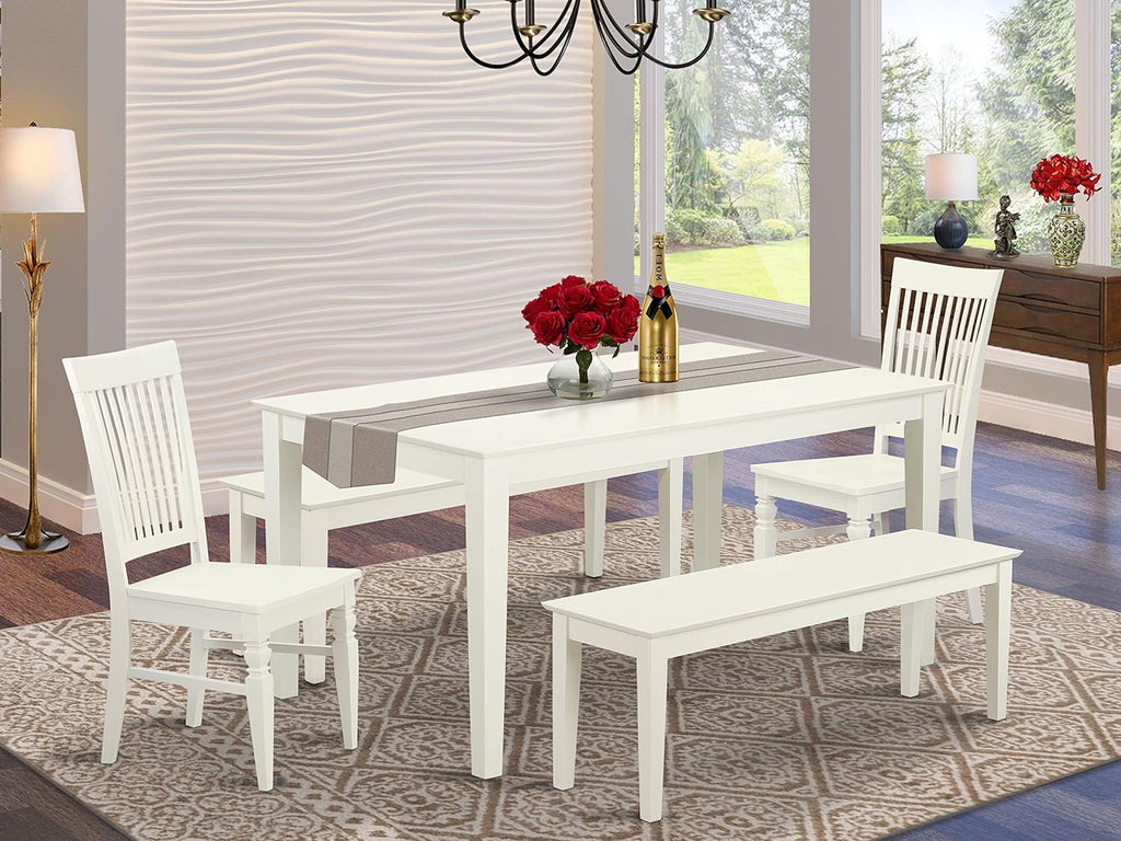 5 Pc Oak Finish Dining Set with Linen Fabric Chairs P484275