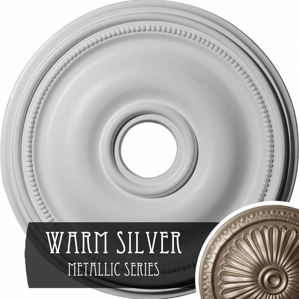 18 1/8x22OD x 3 3/4x22ID x 1 1/8x22P Hand-Painted Warm Silver Ceiling Medallion D1353