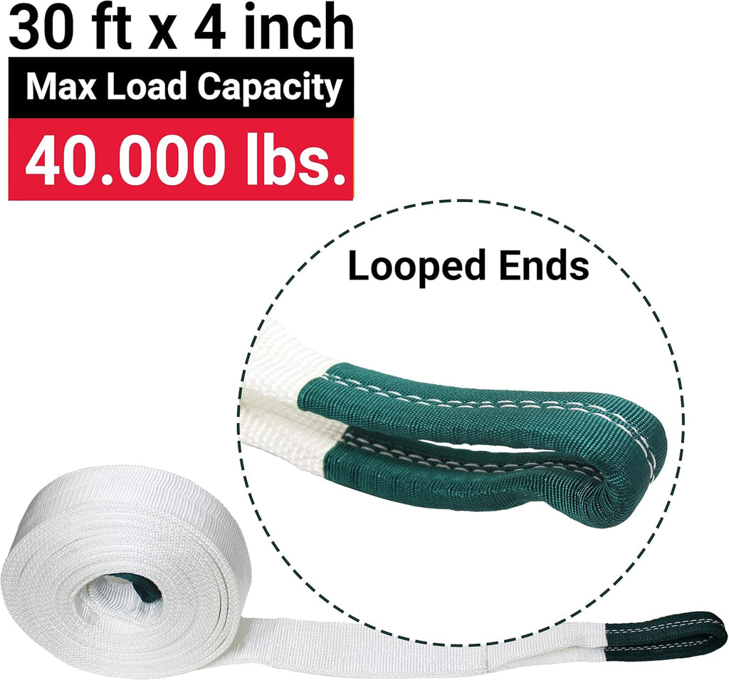 4 x 30 FT. Tow Strap with Looped Ends, 40,000 lb. Capacity, Pack of 2 N782
