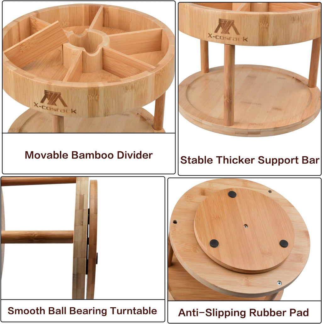 Bamboo 2-tier Lazy Susan Turntable Spice Rack Organizer G19056