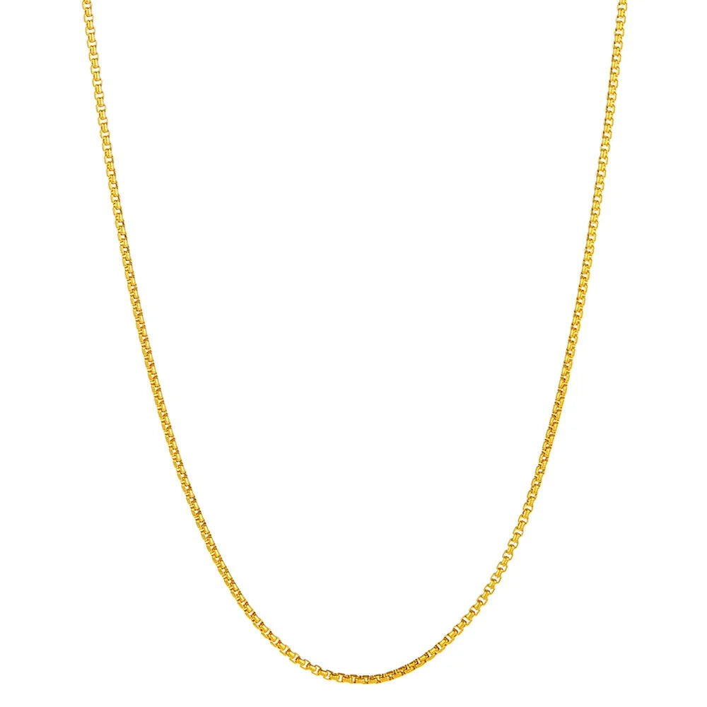 24k Yellow Gold Plated Stainless Steel Square Box Choker Chain Necklace, 16 inches J356