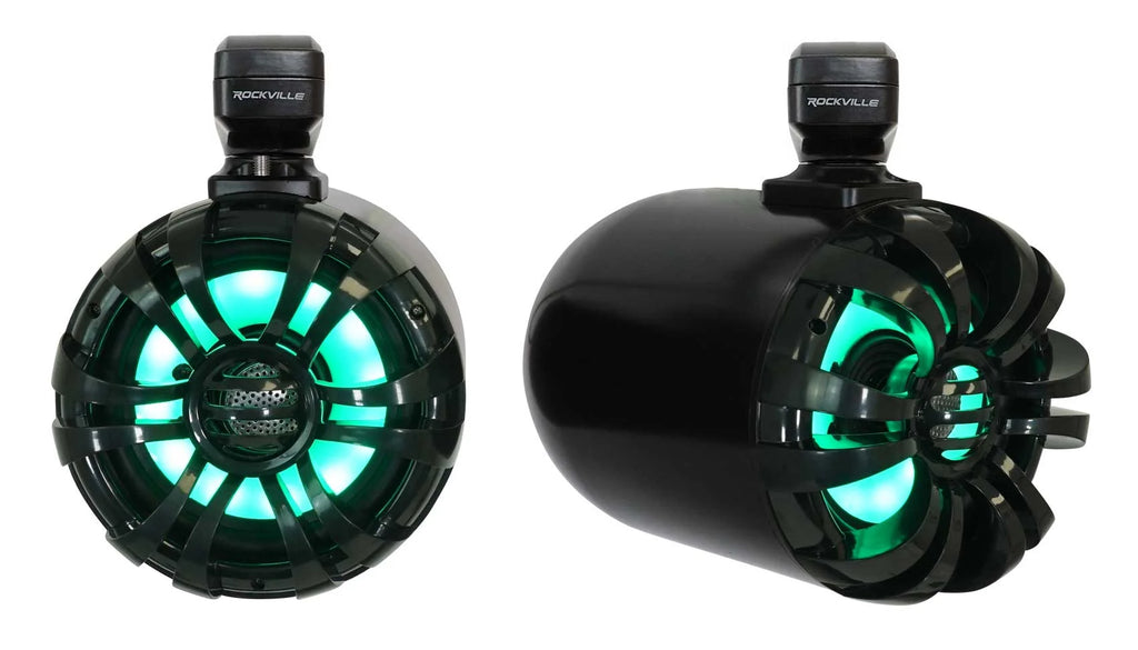 6.5" LED Swivel Black Marine Wakeboard Speakers with Receiver Amp Wires O352