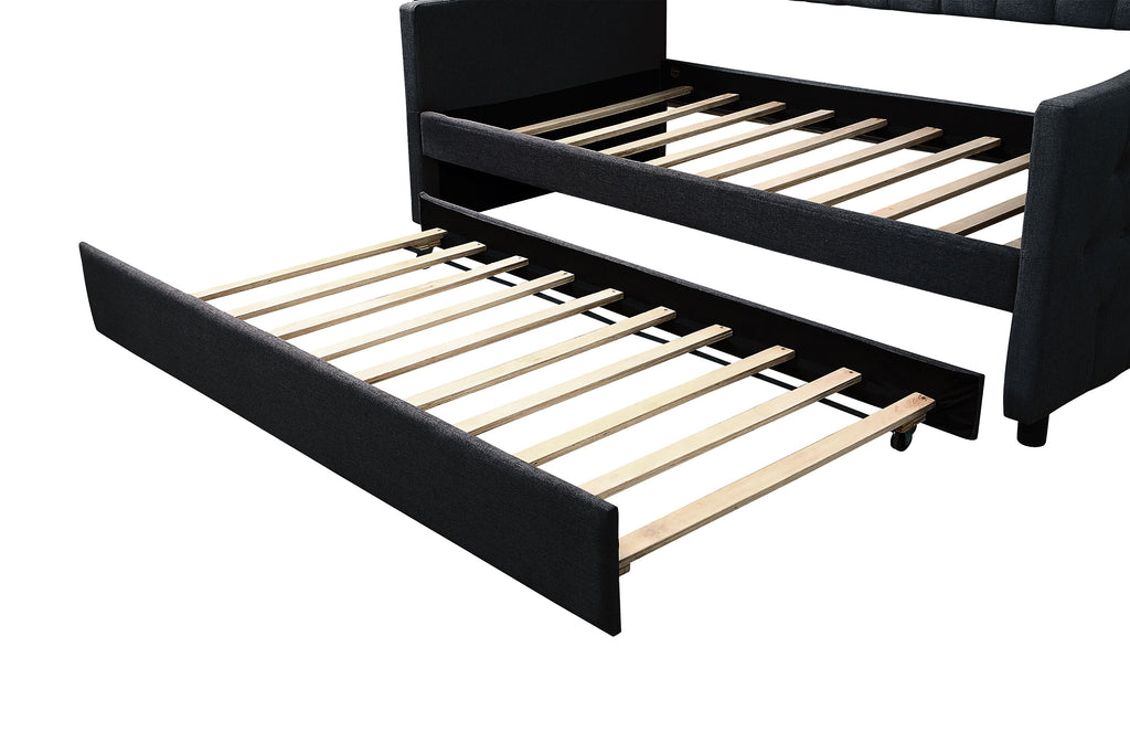 Dark Gray Wood Tufted Twin Size Daybed with Trundle S134