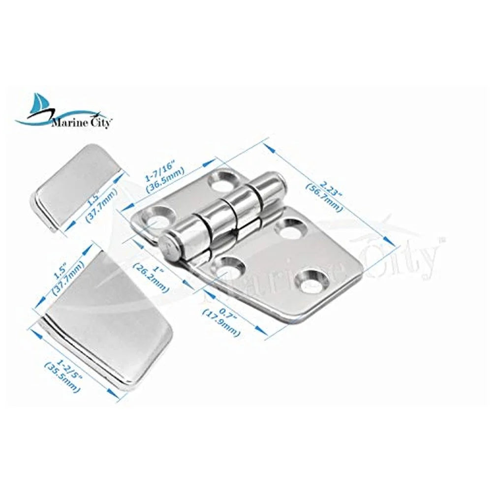 Pair of 316 Stainless Steel Short Sided Strap Hinges with Cover Caps G51929