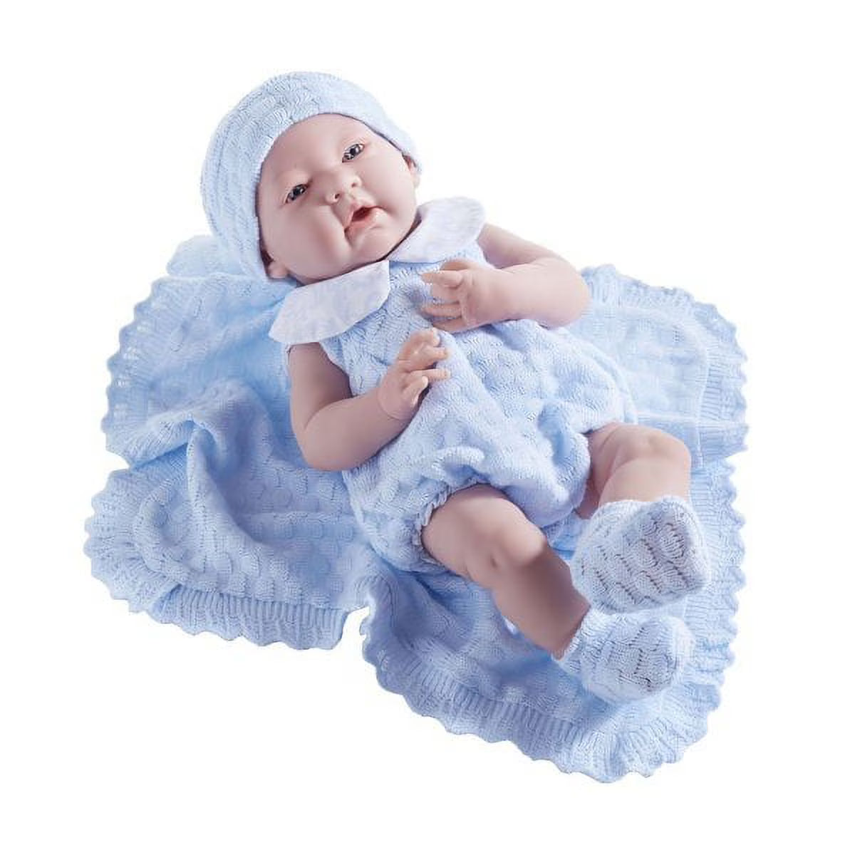 15" All Vinyl Anatomically Correct Real Boy Doll in Blue Knit Blanket Gift Set D65589