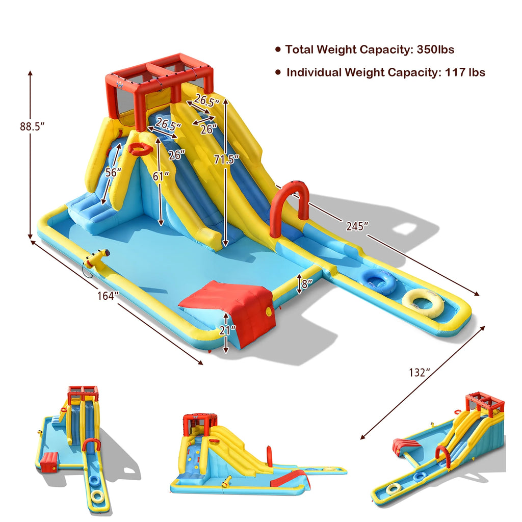 Inflatable Dual Slide Water Park Climbing Bouncer with 735W Blower Q847