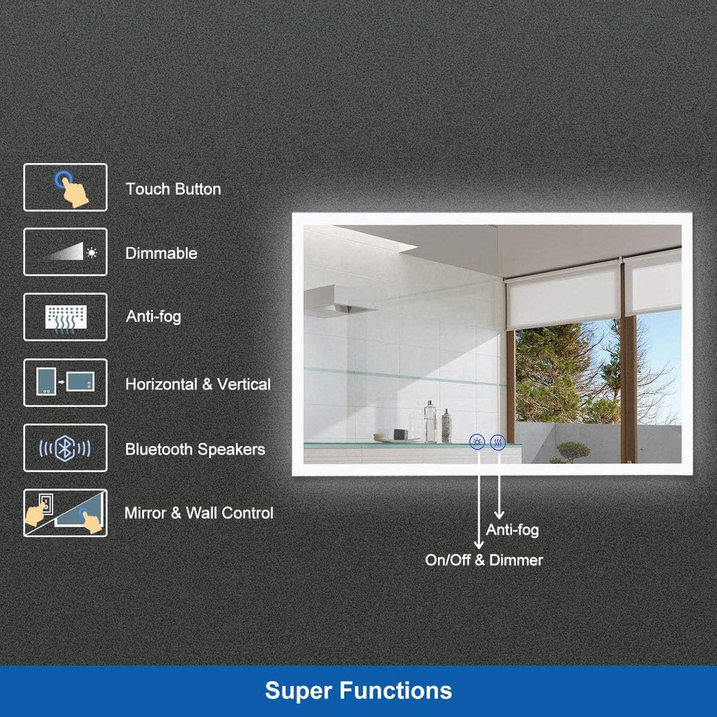 Dimmable Anti-Fog LED Bathroom Mirror with Bluetooth Function, Wall Mounted A688