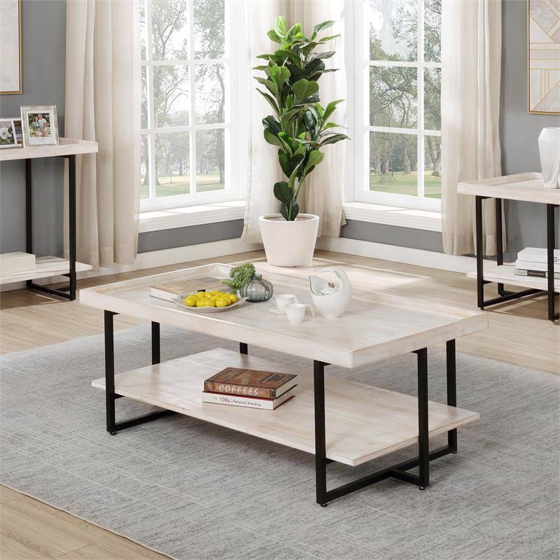 Antique White 2-Piece Wood Coffee Table Set L741289