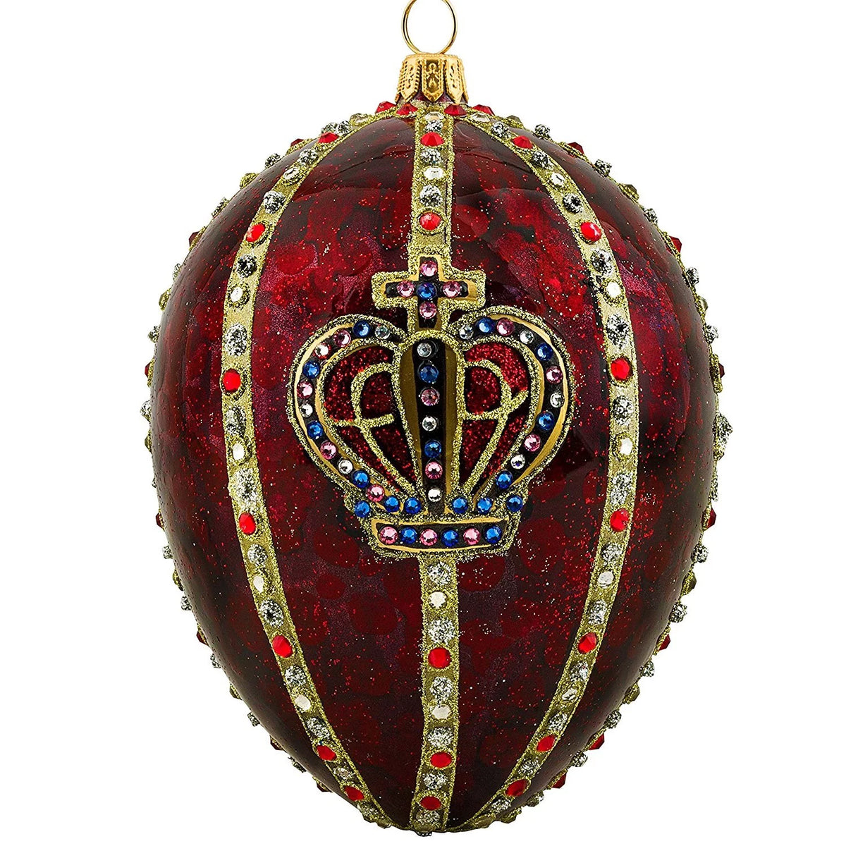 Red Crown Jeweled Egg Polish Glass Christmas Tree Ornament Z6192