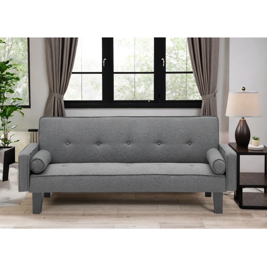Dark Gray Cotton Linen Convertible Sofa Bed with Two Pillows H88008