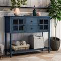 Antique Blue Console Table with Two Storage Drawers and Two Cabinets O586