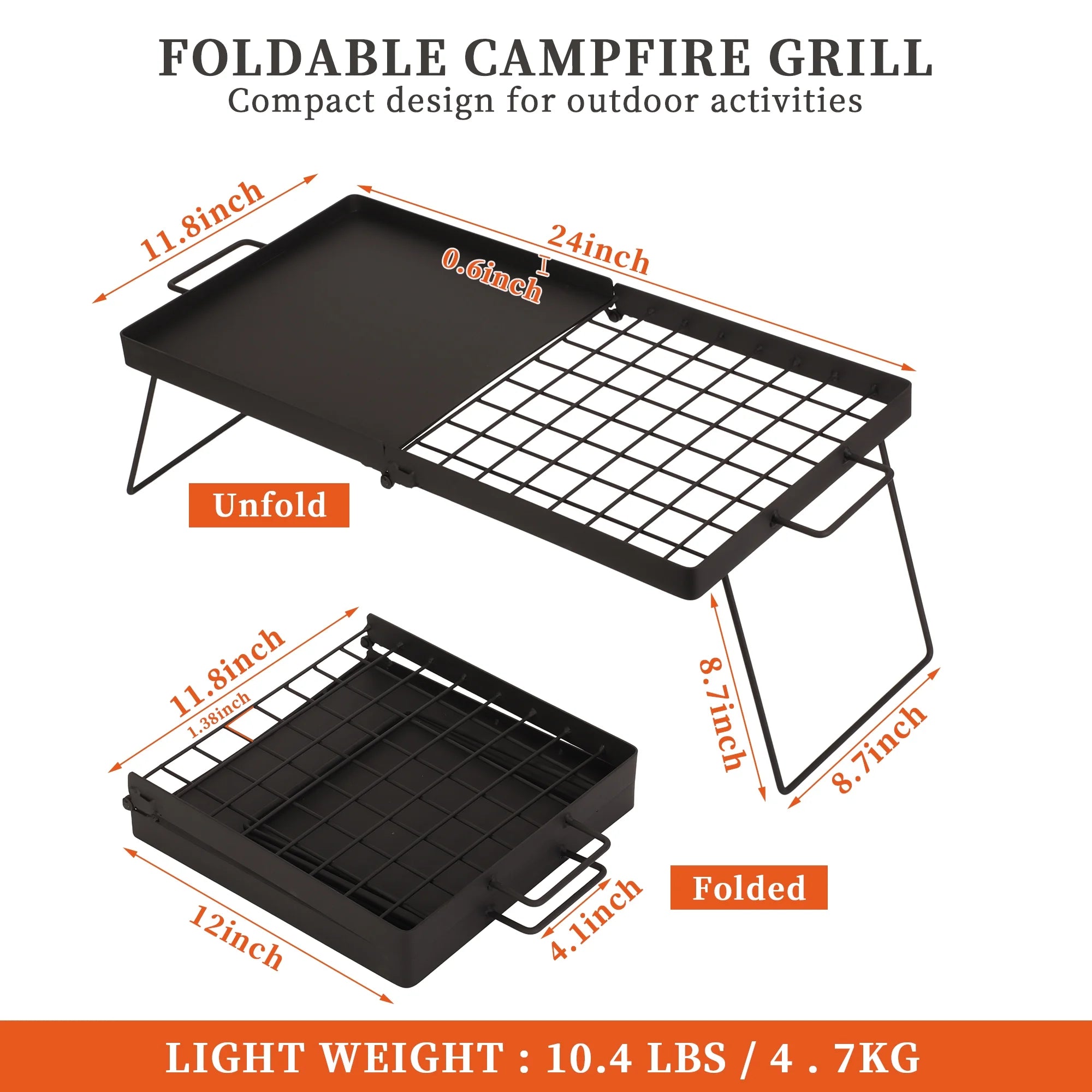 Folding Campfire Grill with Steel Mesh Grate U762