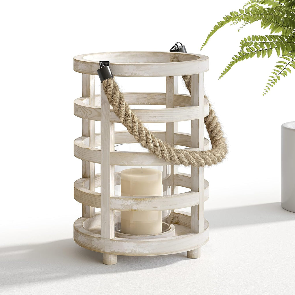 Whitewash Wooden Lantern Candle Holders, Set of 2 P751836