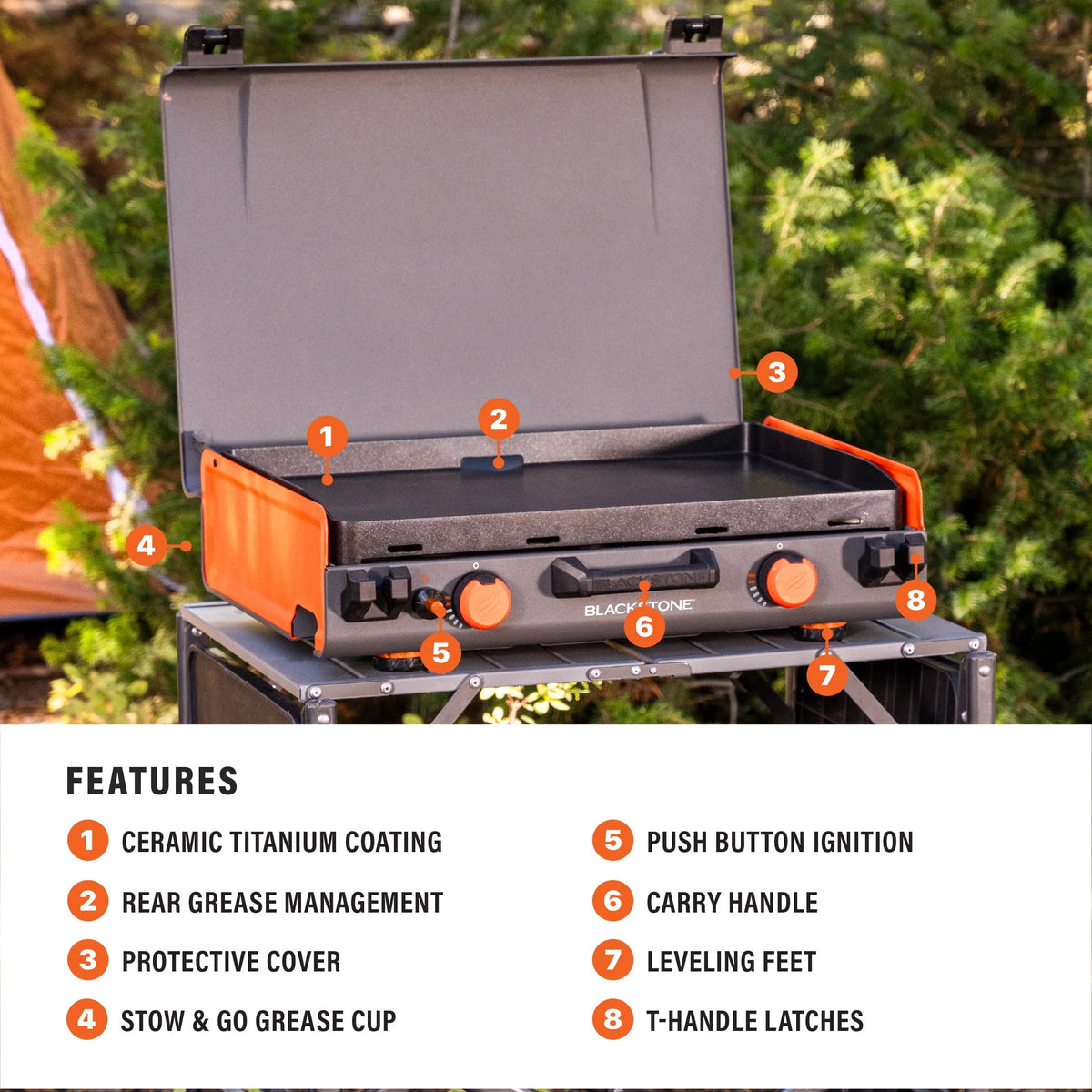 20"x14" 2-Burner Propane Camping Griddle with Latching Hood O840201