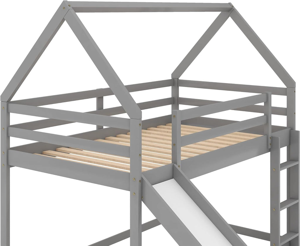 Grey Wood Bunk Bed with Slide and Ladder M62281