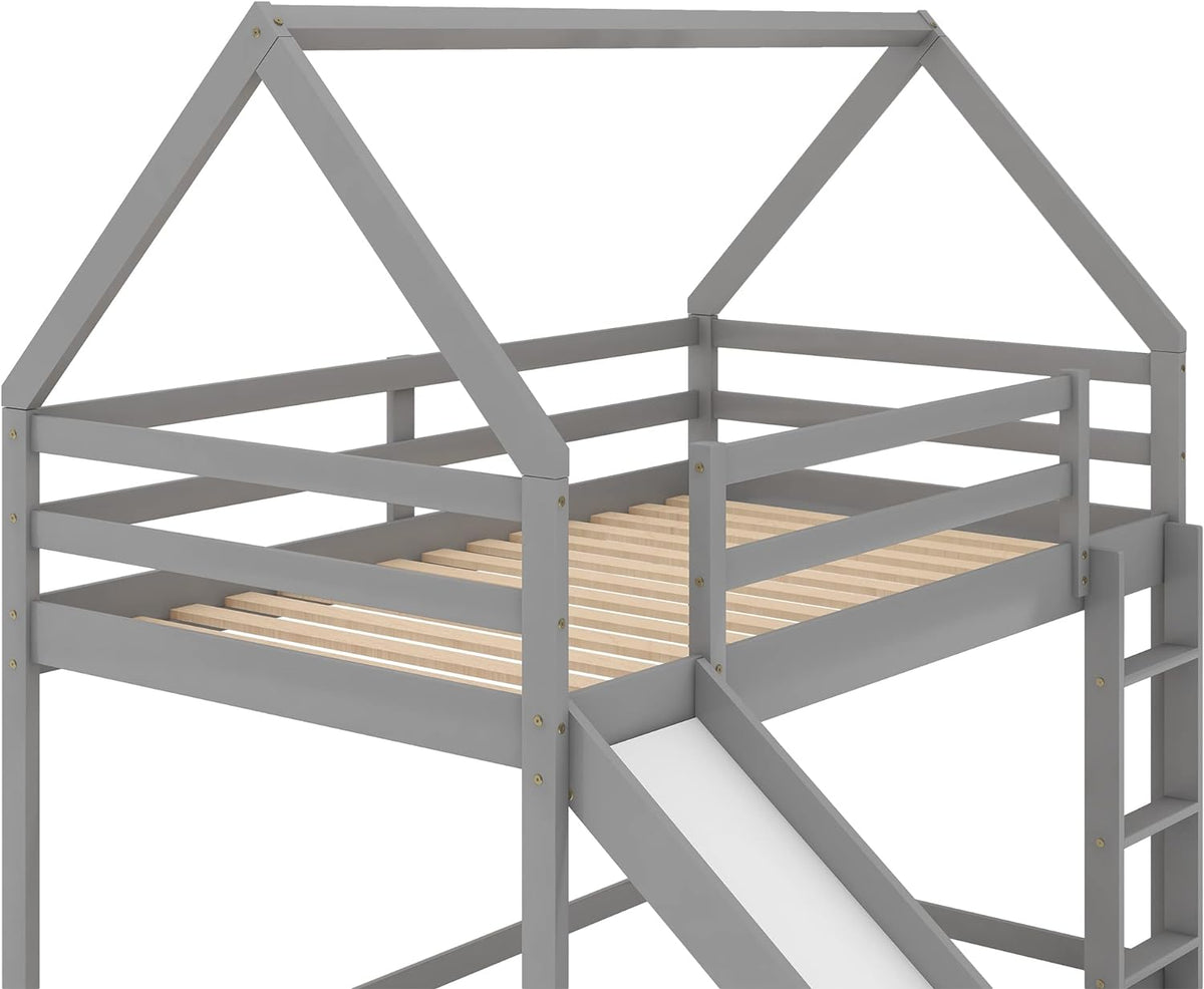 Grey Wood Bunk Bed with Slide and Ladder M62281
