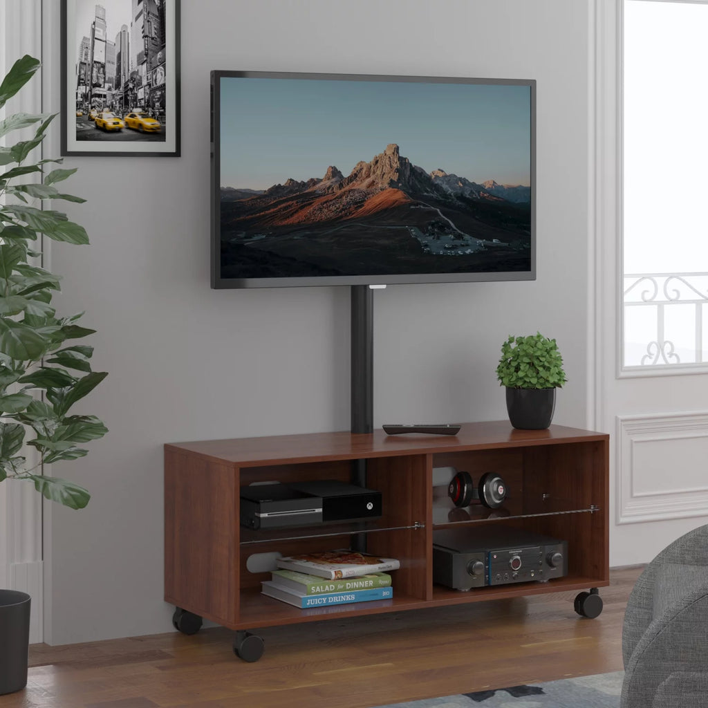 Brown Wood TV Stand with Rolling Wheels B88768