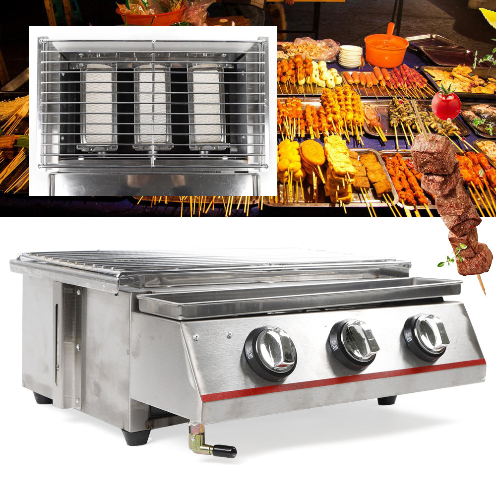 18.5" Stainless Steel 3 Burner Portable BBQ Grill M792
