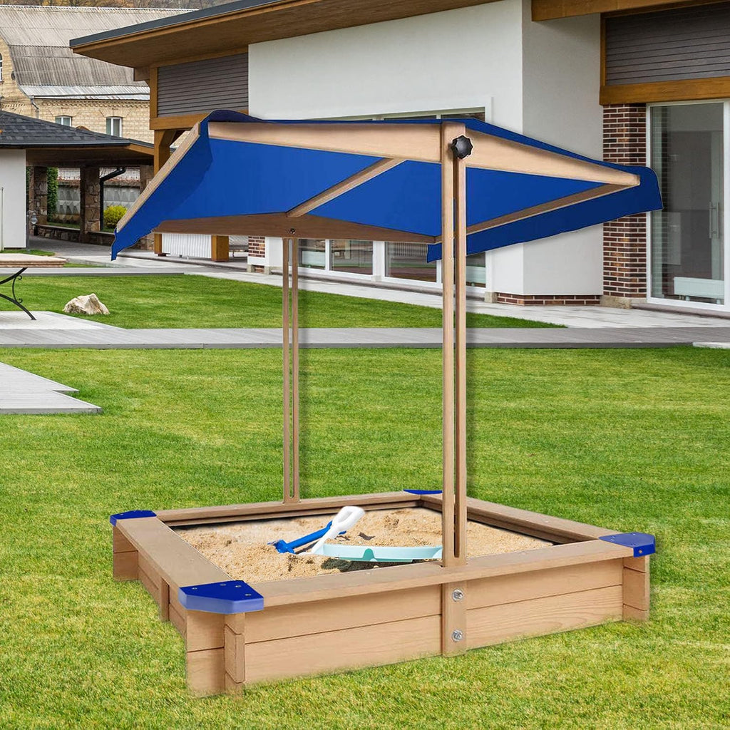 Kids Sandbox with Cover Wooden Outdoor Sandbox with Canopy Black G124898