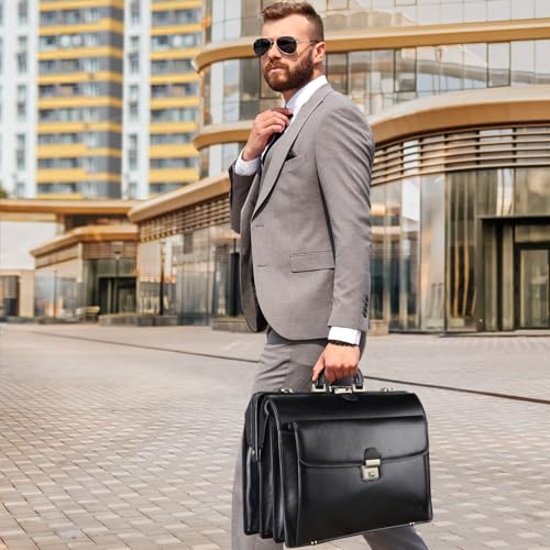 Leather Briefcase with Lock Attache Case 15.6 Inch Laptop Doctor Bag K6100