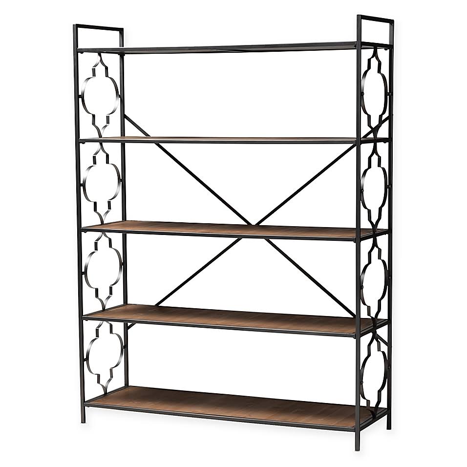 5-Shelf Metal and Wood Bookcase in Black/Oak H7576