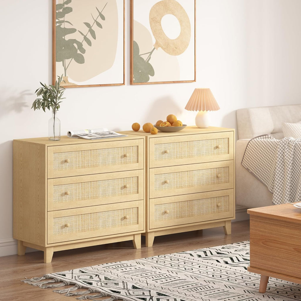 3 Drawer Natural Rattan Wood Dresser O98471
