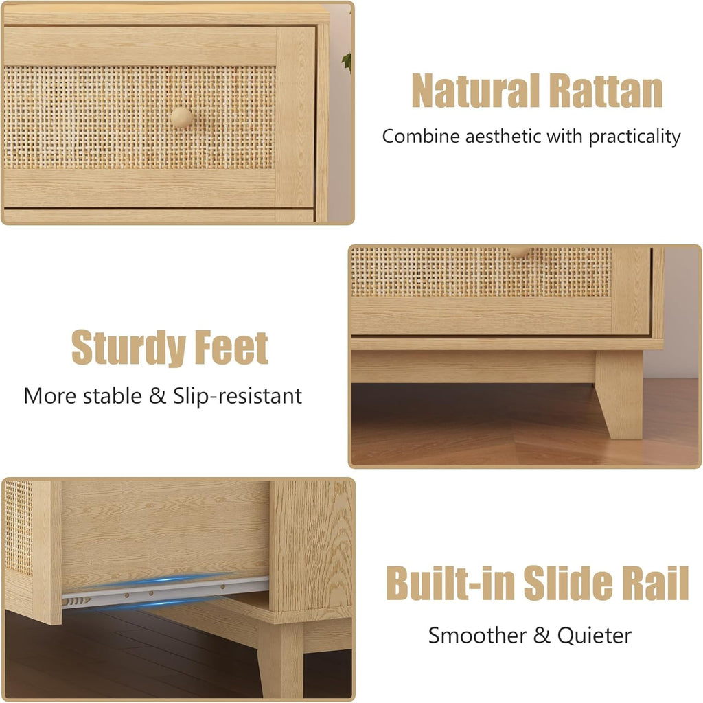 3 Drawer Natural Rattan Wood Dresser O98471