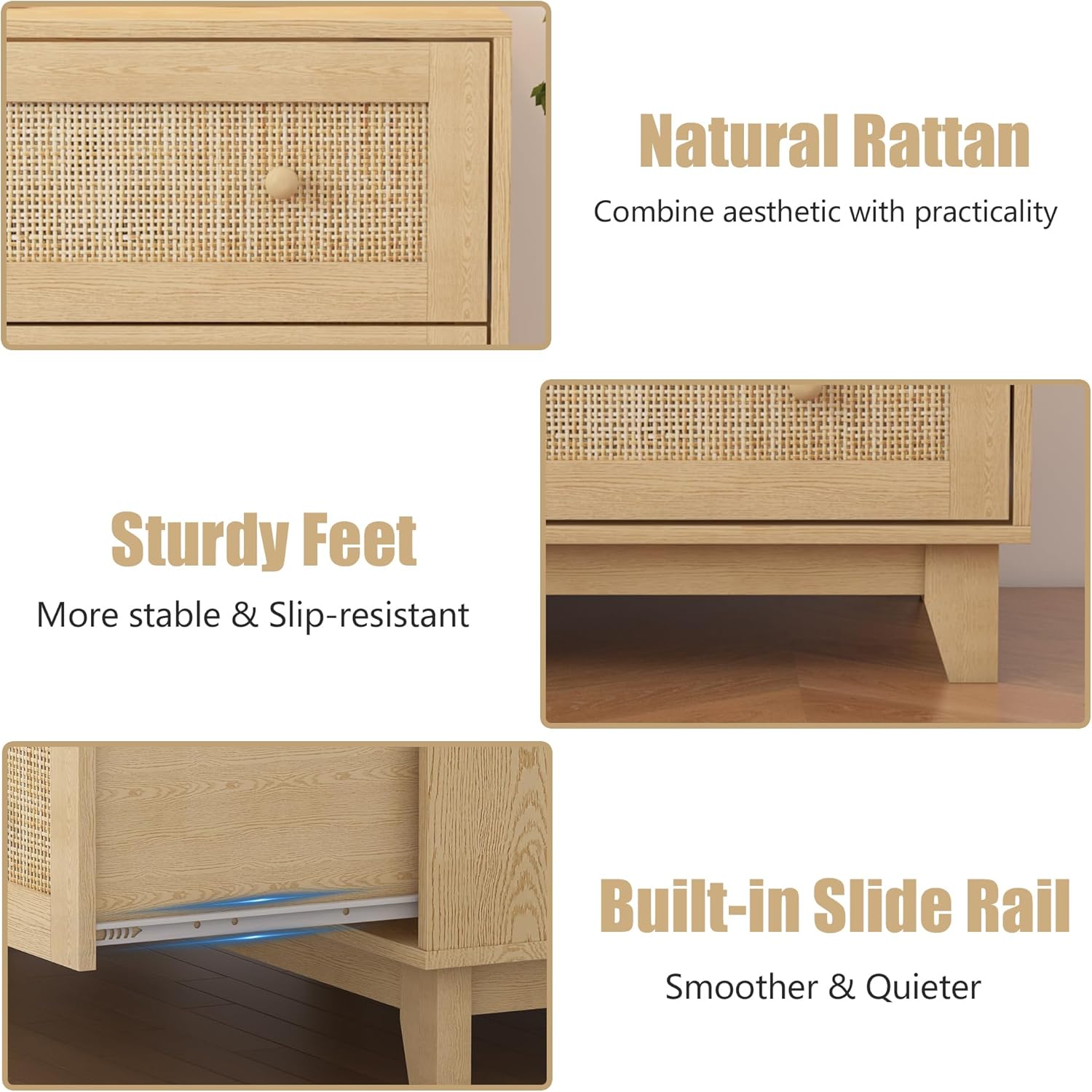3 Drawer Natural Rattan Wood Dresser O98471