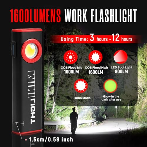 1600 Lumens Mini Magnetic Flat LED Flashlight with Clip, 3 Modes Waterproof Pocket Light (Ruby red) R531121