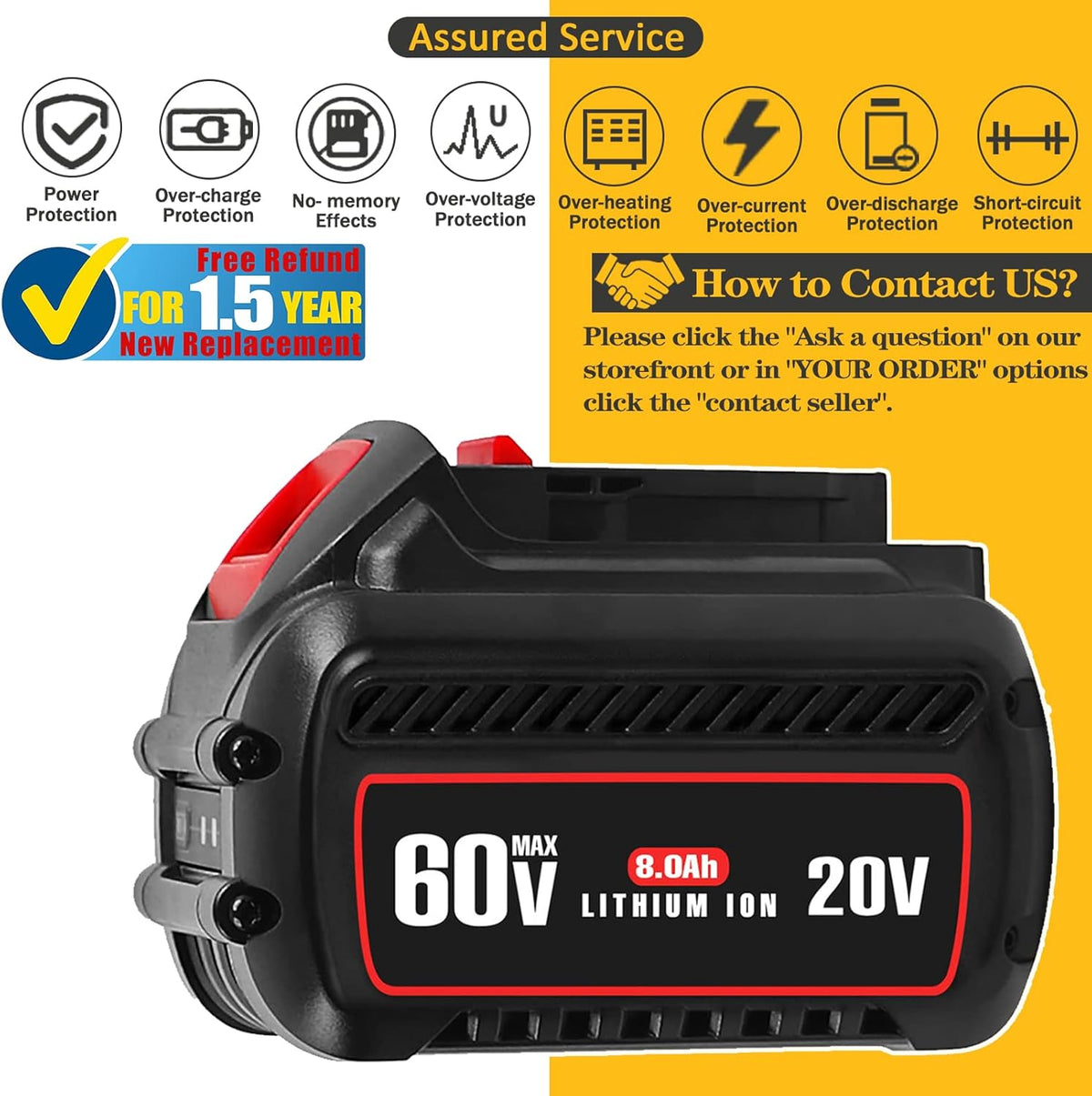 8.0Ah Replacement Battery Pack of 2 for Cordless Power Tools J4536