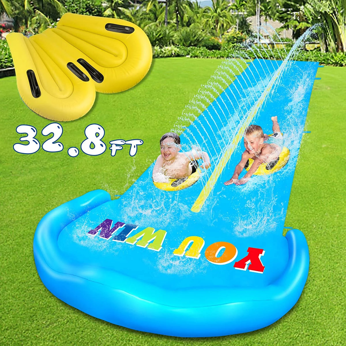 32.8FT Inflatable Water Slide with 2 Bodyboards & 2 Racing Lanes M237319