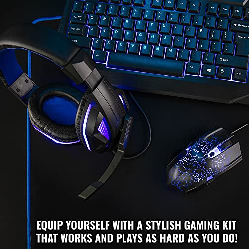 RGB Gaming Accessories Kit 4-in-1 Rainbow LED Backlight Bundle with Multimedia Keyboard, Optical Mouse, Mouse Pad & Headset B58060