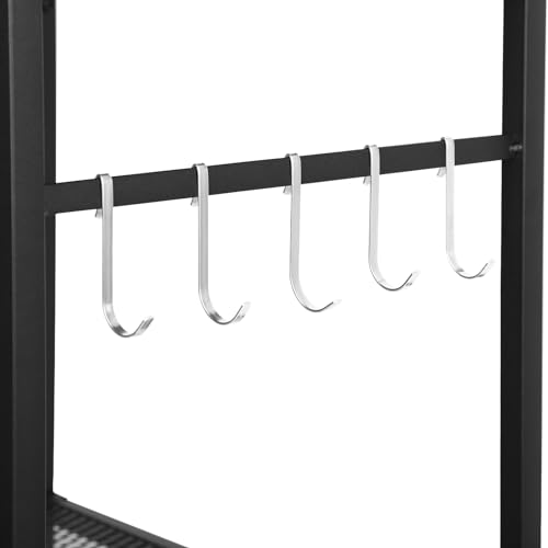 3 Tier Mesh Utility Storage Cart with Wood Look Top and Metal Frame O4260