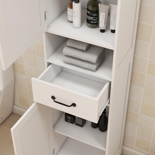 Tall Bathroom Storage Cabinet with Open Shelves and Drawer A3285