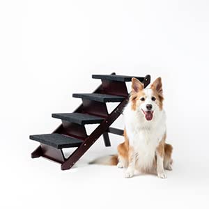 Wooden Pet Stairs Foldable Stairs & Ramp Portable Dog Ladder (Brown) U779316