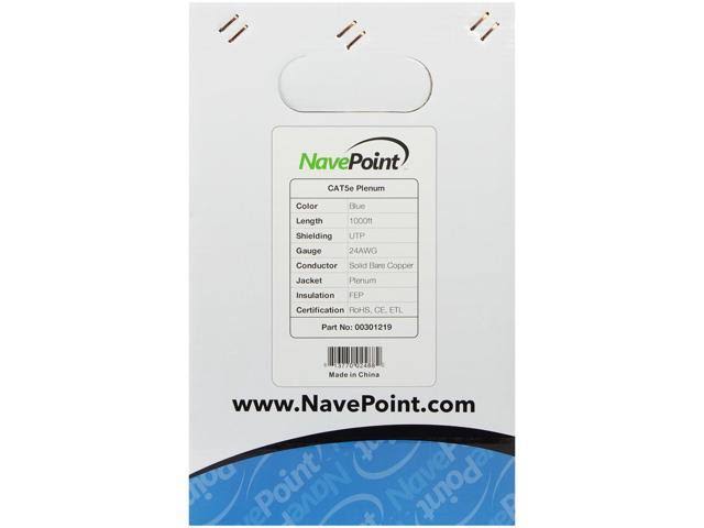 Cat5e Plenum Bulk Ethernet Cable, 1000ft, Blue, Solid Bare Copper, 24AWG 4 Pair, Unshielded Twisted Pair L9671