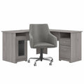 60W L Shaped Computer Desk with Mid Back Leather Box Chair in Modern Gray O502