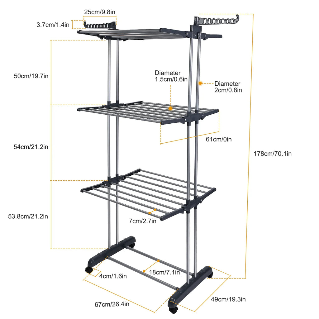 3 Tier Foldable Rolling Laundry Drying Rack Q879