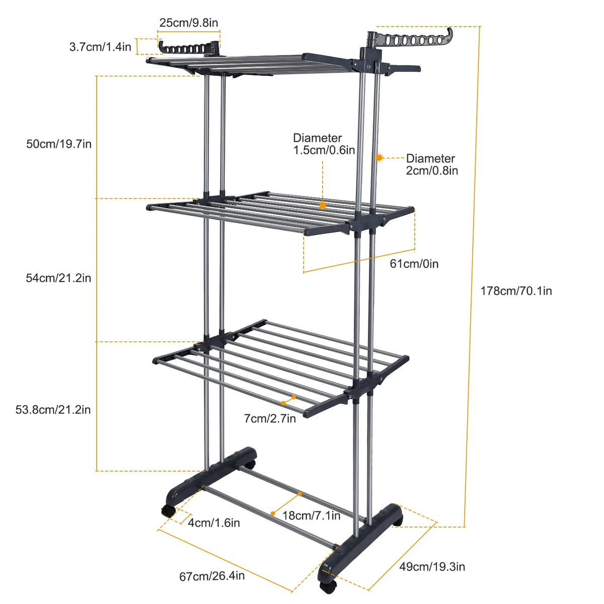 3 Tier Foldable Rolling Laundry Drying Rack Q879