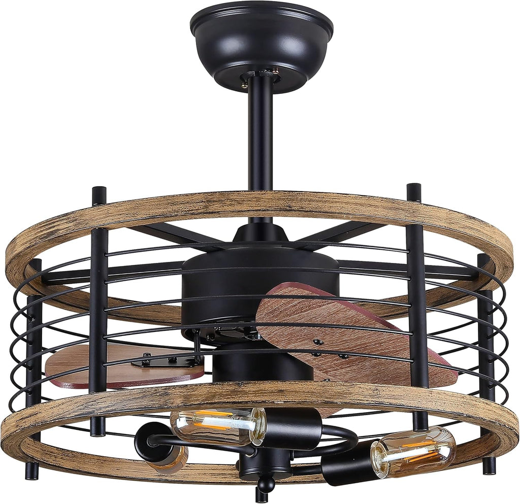 20-inch Caged Ceiling Fan with Lights, Reversible, Remote, Bladeless B45655