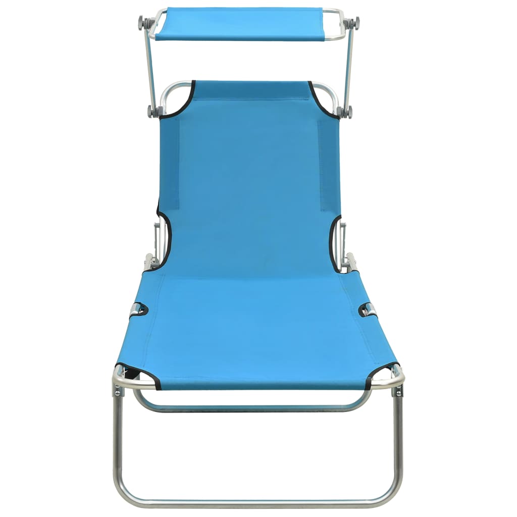 Folding Sun Lounger with Canopy Steel Turquoise and Blue E14109