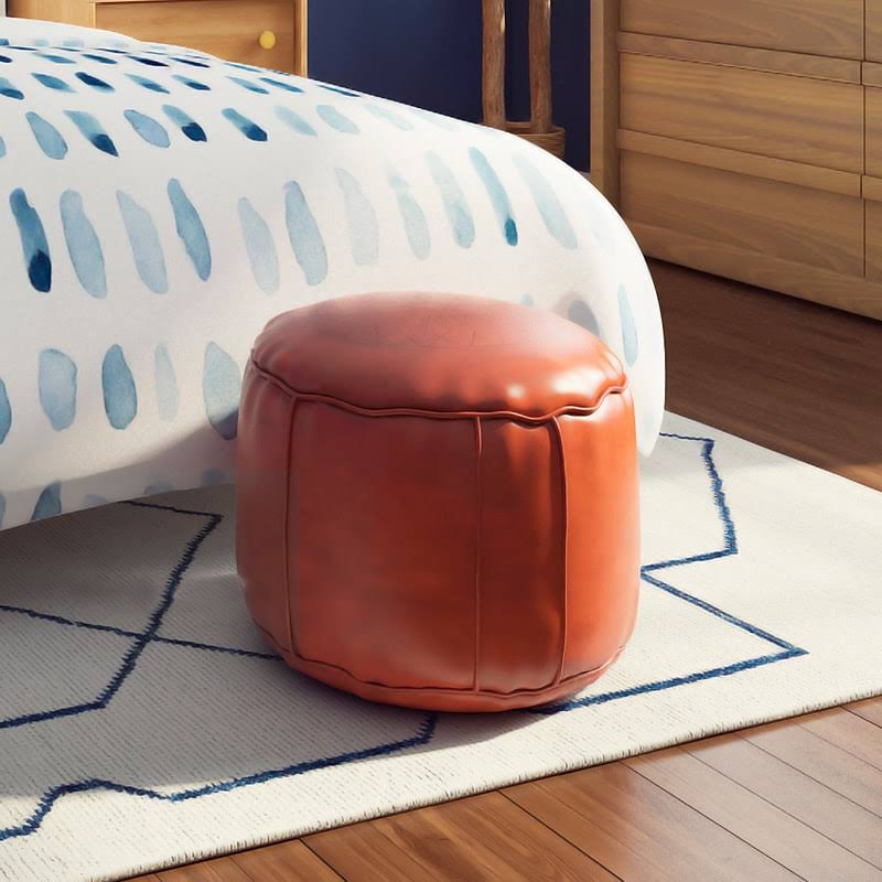 Dark Orange Leather Ottoman F641