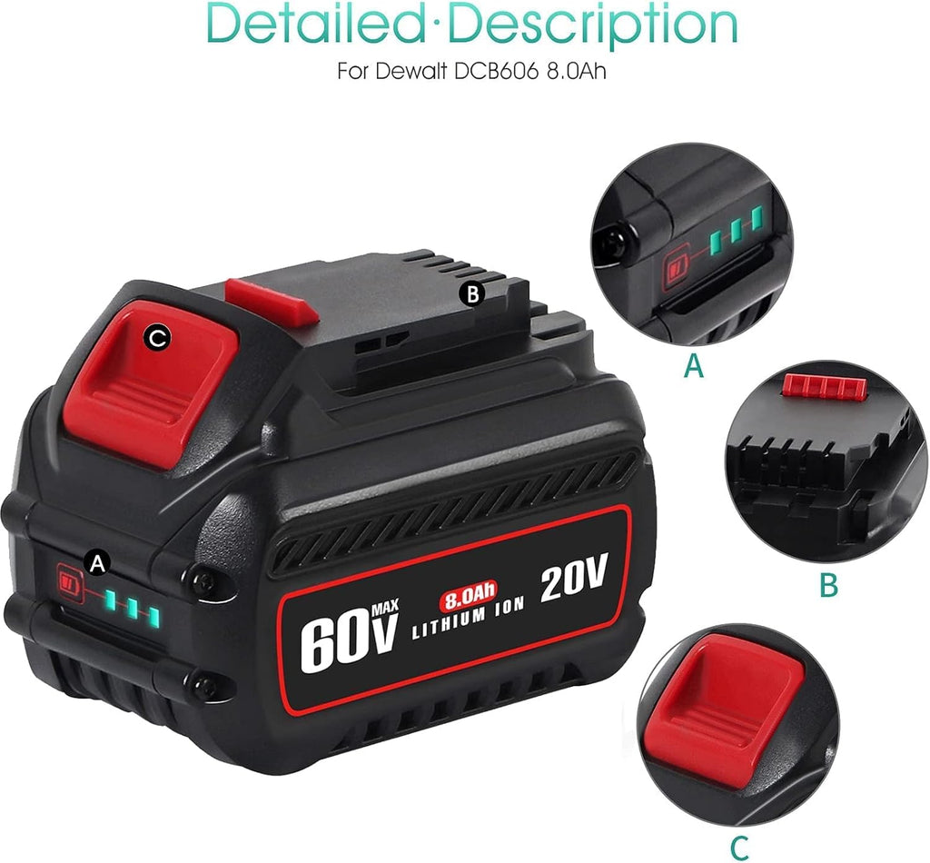 8.0Ah Replacement Battery Pack of 2 for Cordless Power Tools J4536